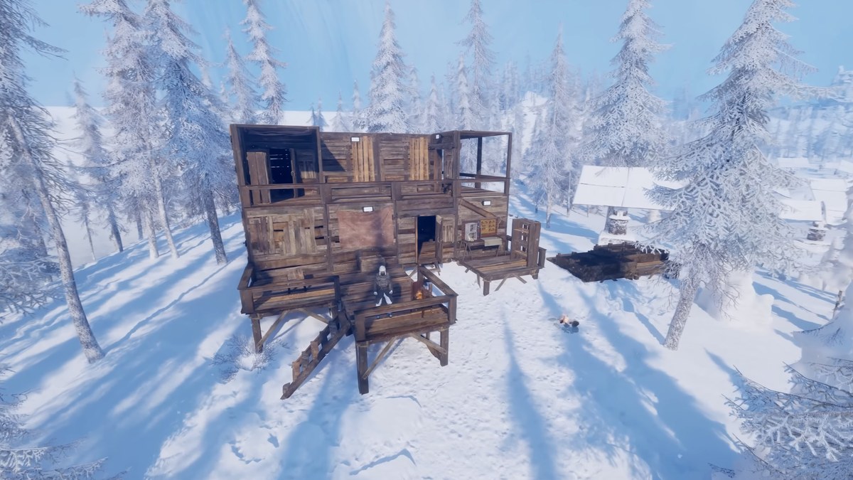 Permafrost – wooden shelter base in snowy forest